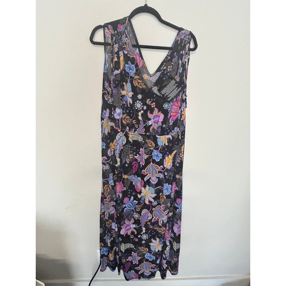 NWT IMAN Global Chic Plus Size 2XP Floral Boho Maxi Dress Sleeveless V-Neck